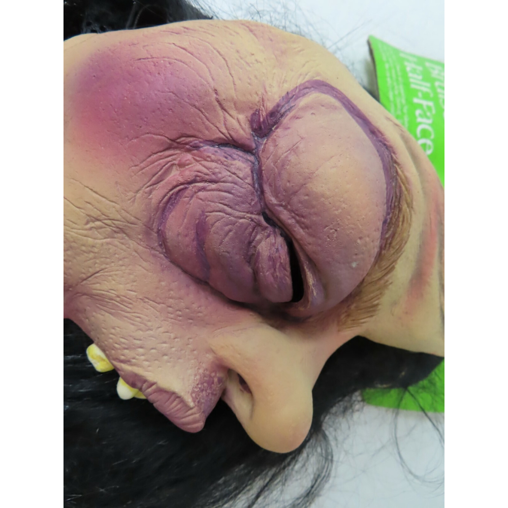 VTG Halloween HALF Rubber Mask BRUISER Long Black Hair 5303010